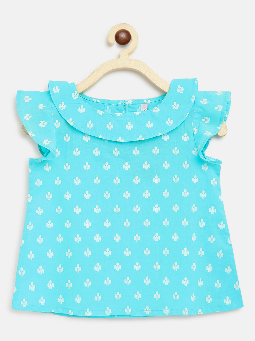 Campana Girls Frida Flutter Sleeve Top - Khari Floret Print - Blue