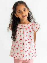 Load image into Gallery viewer, Campana Girls Frida Flutter Sleeve Top - Cherry Print - Baby Pink
