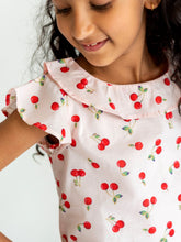 Load image into Gallery viewer, Campana Girls Frida Flutter Sleeve Top - Cherry Print - Baby Pink
