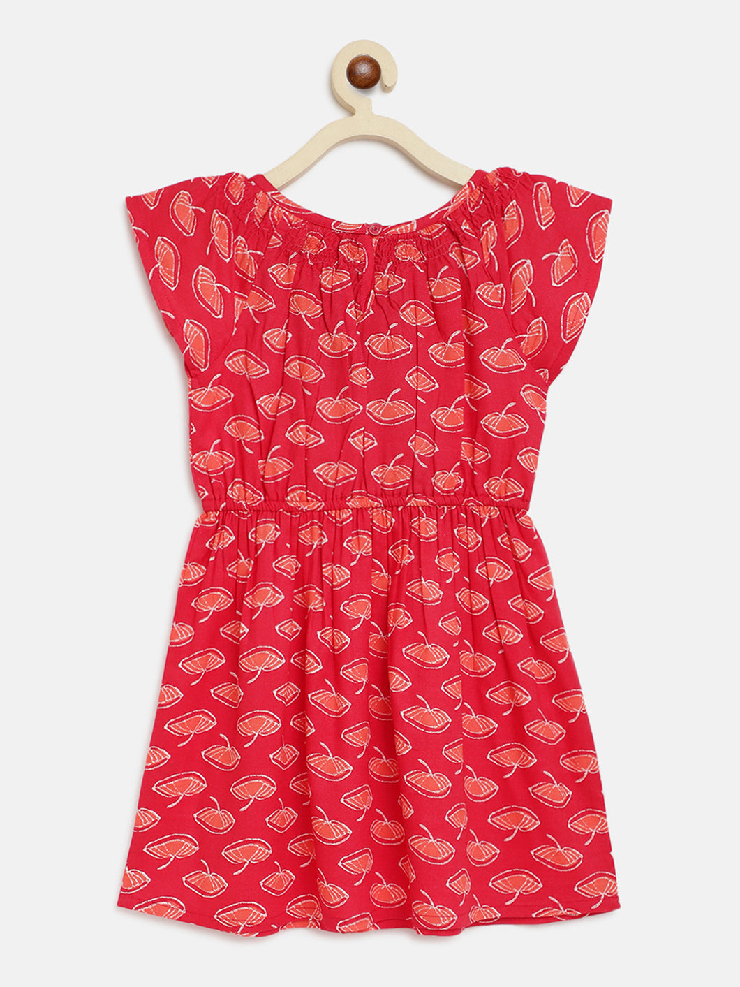 Campana Girls Astrid Raglan Sleeve Dress - Clam Shell Print - Red & Orange
