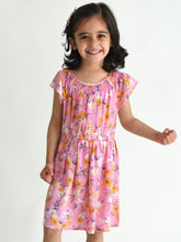 Load image into Gallery viewer, Campana Girls Astrid Raglan Sleeve Dress- Wildflowers Print - Pink and Orange
