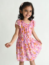 Load image into Gallery viewer, Campana Girls Astrid Raglan Sleeve Dress- Wildflowers Print - Pink and Orange
