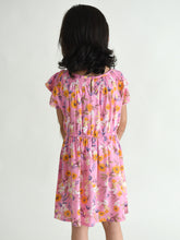 Load image into Gallery viewer, Campana Girls Astrid Raglan Sleeve Dress- Wildflowers Print - Pink and Orange
