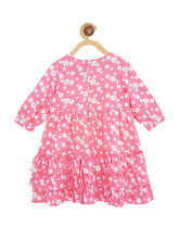 Load image into Gallery viewer, Campana Girls Flared Dress with Frills - Peach Daisy Print
