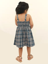 Load image into Gallery viewer, Campana Girls Lisa Bohemian Dress - Plaid Pattern - Navy &amp; White
