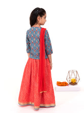 Load image into Gallery viewer, Campana Girls Koel Lehenga Set - Floral Block Print - Grey and Red
