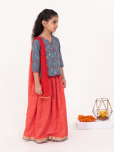 Load image into Gallery viewer, Campana Girls Koel Lehenga Set - Floral Block Print - Grey and Red
