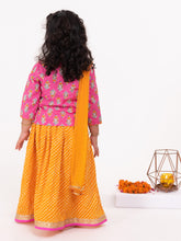 Load image into Gallery viewer, Campana Girls Koel Lehenga Set - Floral Block Print - Magenta and Mustard
