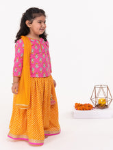 Load image into Gallery viewer, Campana Girls Koel Lehenga Set - Floral Block Print - Magenta and Mustard
