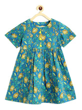 Load image into Gallery viewer, Campana Girls Zoe Dress - Floral Vine Print - Blue &amp; Sea Green
