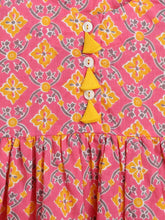 Load image into Gallery viewer, Campana Girls Zoe Dress - Small Jaal Print - Pink &amp; Yellow
