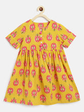 Load image into Gallery viewer, Campana Girls Zoe Dress - Big Lotus Print - Yellow &amp; Pink
