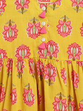 Load image into Gallery viewer, Campana Girls Zoe Dress - Big Lotus Print - Yellow &amp; Pink
