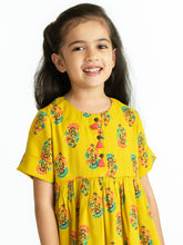 Load image into Gallery viewer, Campana Girls Zoe Dress - Floral Motif - Lime &amp; Pink
