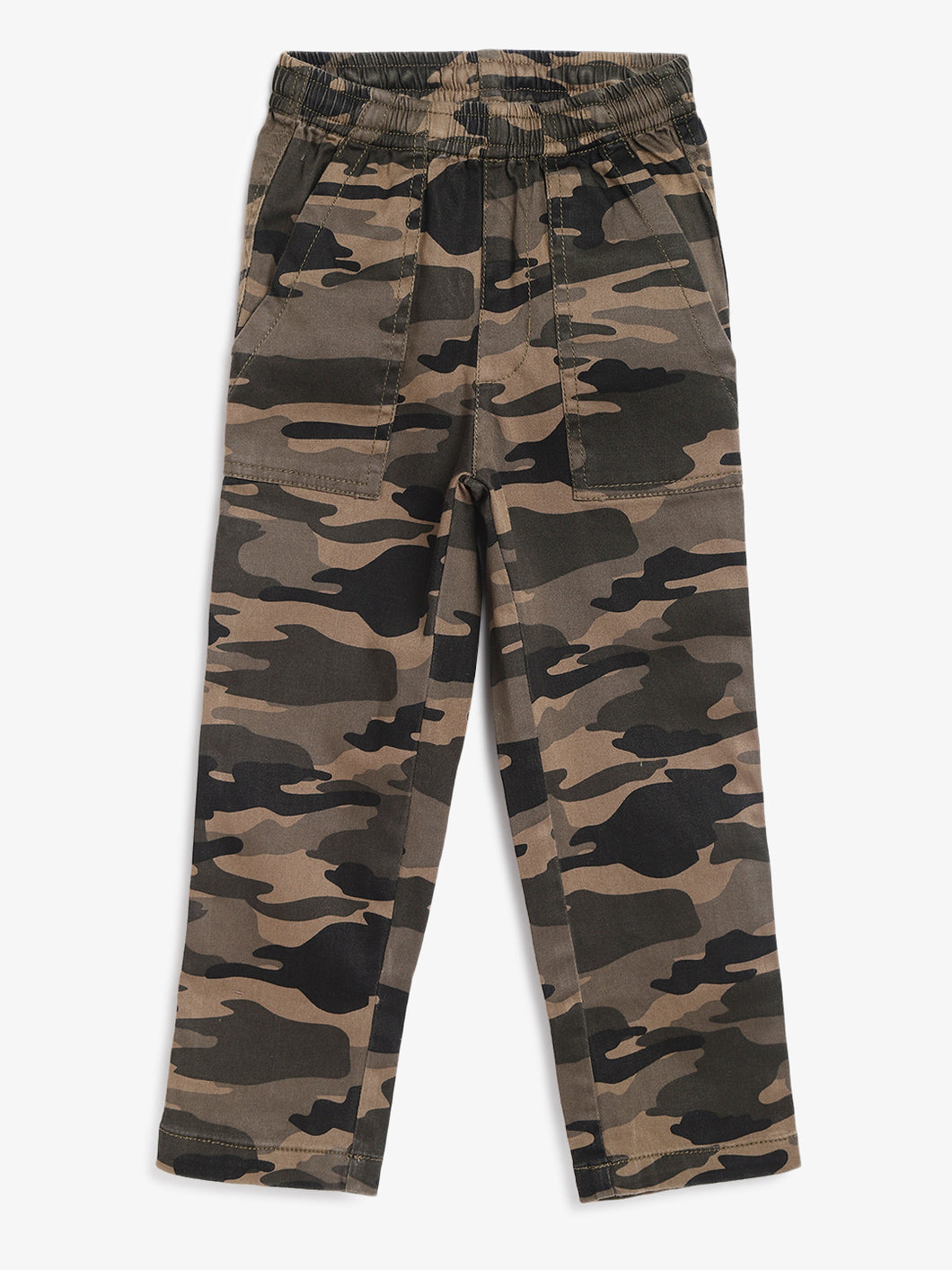 Campana Boys Otto Pull-on Cotton Pants - Camouflage Print - Olive