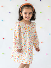 Load image into Gallery viewer, Campana Girls Gaby Long Sleeve Dress - Mini Flower Print - White &amp; Multi, White Dress, Print Dress, Summer Dress
