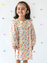 Load image into Gallery viewer, Campana Girls Gaby Long Sleeve Dress - Mini Flower Print - White &amp; Multi, White Dress, Print Dress, Summer Dress
