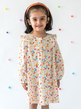 Load image into Gallery viewer, Campana Girls Gaby Long Sleeve Dress - Mini Flower Print - White &amp; Multi, White Dress, Print Dress, Summer Dress
