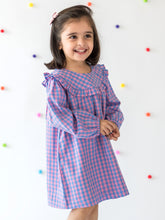 Load image into Gallery viewer, Campana Girls Gaby Long Sleeve Dress - Pastel Gingham Print - Pink &amp; Blue, Pink Dress, Full Sleeves Dress, Summer Dress
