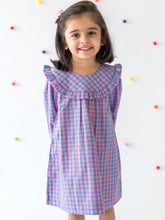 Load image into Gallery viewer, Campana Girls Gaby Long Sleeve Dress - Pastel Gingham Print - Pink &amp; Blue, Pink Dress, Full Sleeves Dress, Summer Dress
