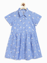 Load image into Gallery viewer, Campana Girls Emily Flared Dress with Pocket - Dandelion Print - Cornflower Blue
