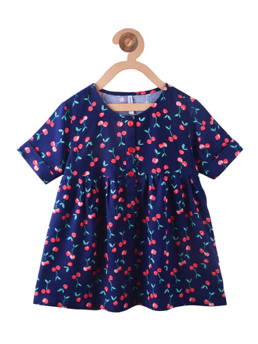 Campana Girls Lottie Flared Top - Cherry Print - Navy & Red