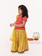 Load image into Gallery viewer, Campana Girls Bulbul Lehenga Set - Mughal Motif Print - Red and Lime Green
