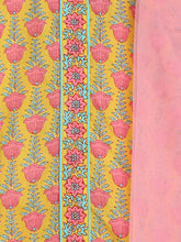 Load image into Gallery viewer, Campana Girls Kaveri Kurta with Dhoti &amp; Dupatta Set - Kamal Print - Yellow &amp; Pink
