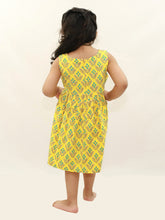 Load image into Gallery viewer, Campana Girls Chandni Lace Embellished Dress -  Flower Bouquet Print - Yellow &amp; Blue
