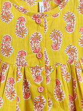 Load image into Gallery viewer, Campana Girls Revathi Kurta Pants Set - Booti Print - Mustard &amp; Peach
