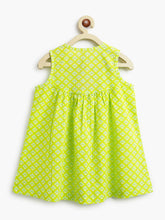 Load image into Gallery viewer, Campana Girls Revathi Kurta Pants Set - Small Petal Motif  - Lime &amp; Turquoise
