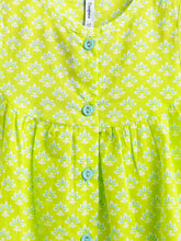 Load image into Gallery viewer, Campana Girls Revathi Kurta Pants Set - Small Petal Motif  - Lime &amp; Turquoise
