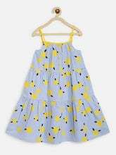 Load image into Gallery viewer, Campana Girls Myra Midi Dress - Floral Striped Print - Blue &amp; Yellow
