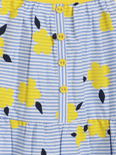 Load image into Gallery viewer, Campana Girls Myra Midi Dress - Floral Striped Print - Blue &amp; Yellow
