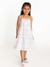 Load image into Gallery viewer, Campana Girls Myra Midi Dress - Floral Embroidered - White &amp; Pink
