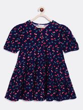 Load image into Gallery viewer, Campana Girls Naomi Short Sleeve Tiered Dress - Cherry Print - Navy &amp; Red
