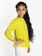 Load image into Gallery viewer, Campana Girls Anne Crinkle Sleeve Shirt - Khari Floret Print - Lime Green
