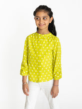 Load image into Gallery viewer, Campana Girls Anne Crinkle Sleeve Shirt - Khari Floret Print - Lime Green
