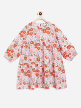 Load image into Gallery viewer, Campana Girls Zoya Flared Dress - Poppy Flower Print - Orange &amp; Pink
