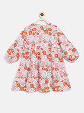 Load image into Gallery viewer, Campana Girls Zoya Flared Dress - Poppy Flower Print - Orange &amp; Pink
