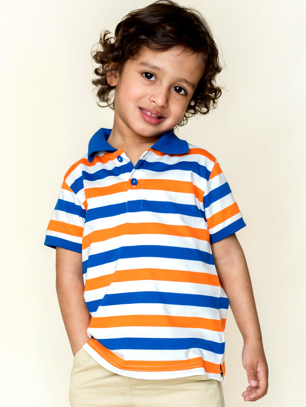 Campana Boys Even Stripe Polo T-Shirt - Orange, Royal Blue, Ivory (CK50118)