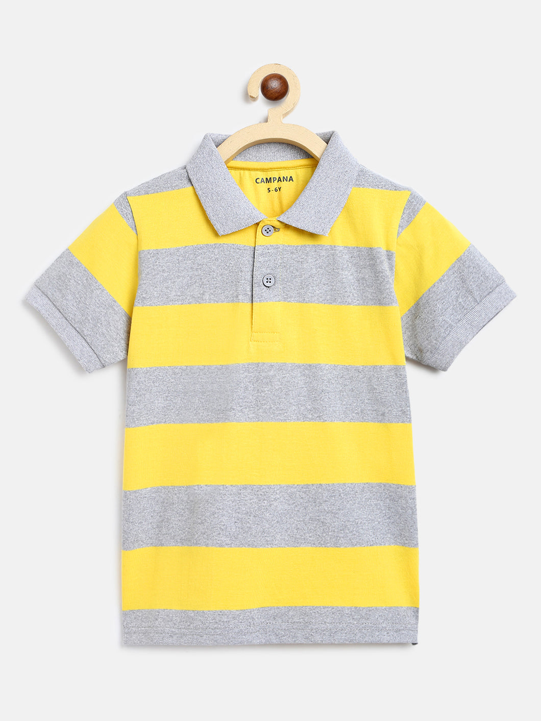 Campana Boys Pablo Short Sleeves Polo T-Shirt - Rugby Stripes - Grey & Yellow, Polo Shirt, Tshirt, Boys Shirt