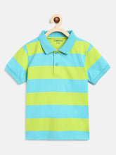 Load image into Gallery viewer, Campana Boys Pablo Short Sleeves Polo T-Shirt - Rugby Stripes - Turquoise &amp; Lime Green, Polo Shirt, Polo T-Shirt
