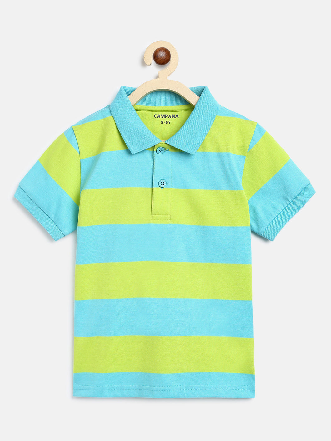 Campana Boys Pablo Short Sleeves Polo T-Shirt - Rugby Stripes - Turquoise & Lime Green, Polo Shirt, Polo T-Shirt