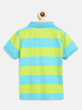 Load image into Gallery viewer, Campana Boys Pablo Short Sleeves Polo T-Shirt - Rugby Stripes - Turquoise &amp; Lime Green, Polo Shirt, Polo T-Shirt
