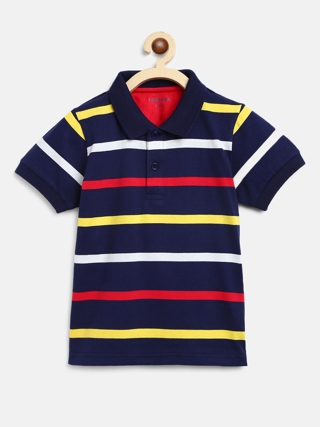 Campana Boys Pablo Short Sleeves Polo T-Shirt - Broad Breton Stripes - Navy & Multicolour