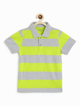 Load image into Gallery viewer, Campana Boys Pablo Short Sleeves Polo T-Shirt - Rugby Stripes - Lime Green &amp; Grey Melange
