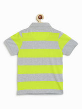 Load image into Gallery viewer, Campana Boys Pablo Short Sleeves Polo T-Shirt - Rugby Stripes - Lime Green &amp; Grey Melange
