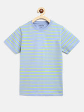 Load image into Gallery viewer, Campana Boys Jordan Pack of 2 Round Neck T-Shirts - Powder Blue Stripe + Lemon Yellow Mel
