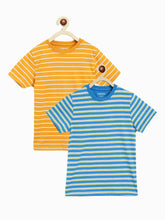 Load image into Gallery viewer, Campana Boys Pack of Two Kobe Striped Round Neck T-Shirts - French Blue and Tuscan Yellow
